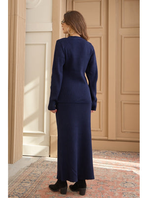 Lacivert Fitilli Hırka Etek Takım 5218-Lacivert