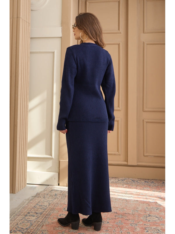 Lacivert Fitilli Hırka Etek Takım 5218-Lacivert