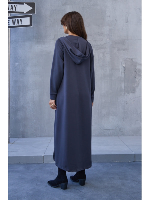 Füme Fermuarlı Modal Çan Elbise EY8137-FÜME