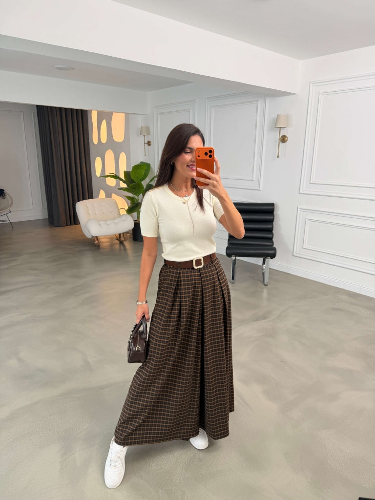 Hardal Ekoseli Gold Kemerli Pantolon 51493-Hardal