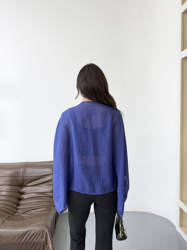 Lacivert Tencel Pelerin Bluz 5026-LACİVERT