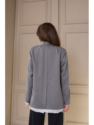Gri Premium Kumaş Astarı Çizgili Blazer Ceket