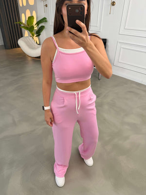 Pembe İçi Atletli Askılı Crop Takım 4807-Pembe