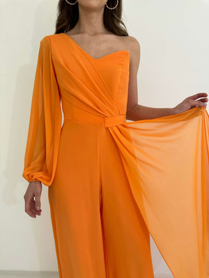 Orange Tek Omuz Abiye Tulum 1336-ORANGE