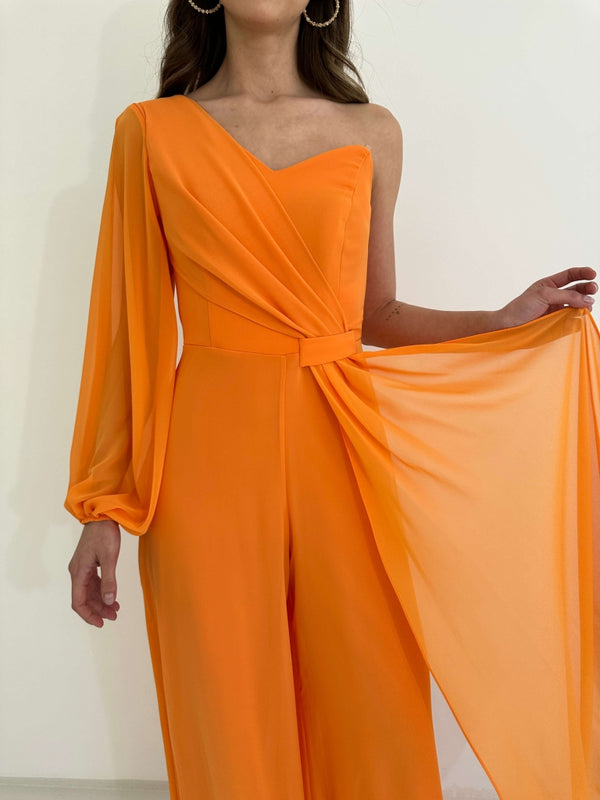 Orange Tek Omuz Abiye Tulum 1336-ORANGE