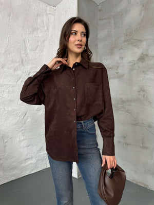 Kahverengi ÇıtÇıtlı Süet Gömlek 580570-Kahve