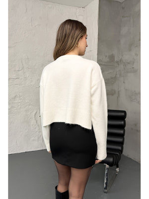 Dilvin Ekru Yırtmaçlı Yumuşak Dokulu Hırka 60280-Ekru