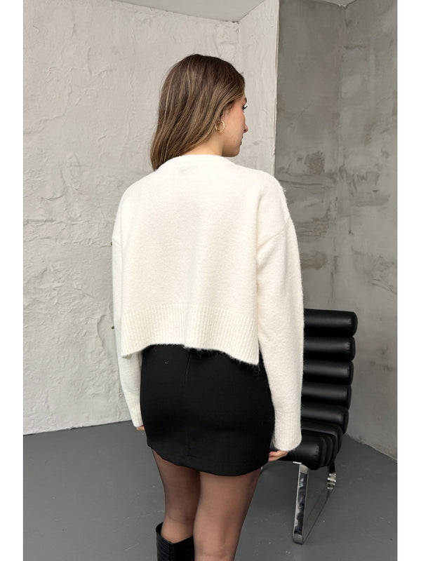 Dilvin Ekru Yırtmaçlı Yumuşak Dokulu Hırka 60280-Ekru