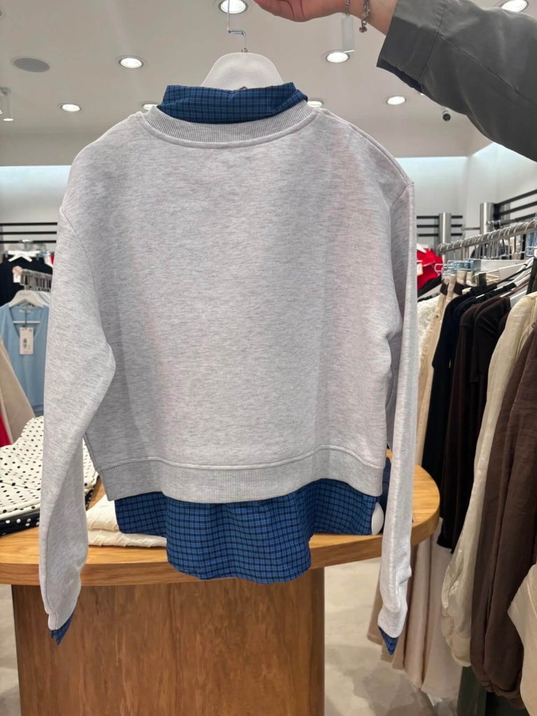 Gri Gömlek Detaylı Nakışlı Sweat 2432-Gri