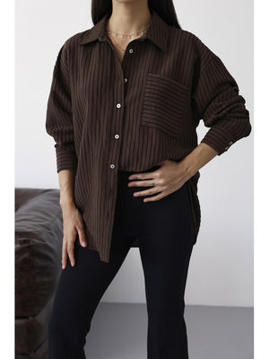 Kahve Fitilli Oversize Gömlek 5000-Kahve