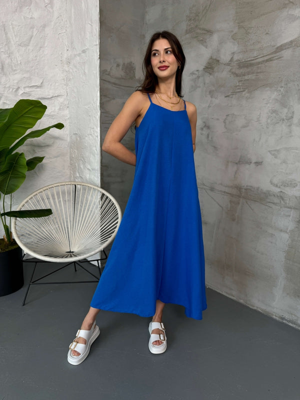 Saks Askılı Elbise