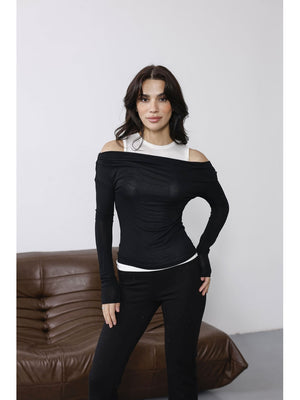 Siyah İçi Atlet Detaylı Transparan Bluz 0780-Siyah