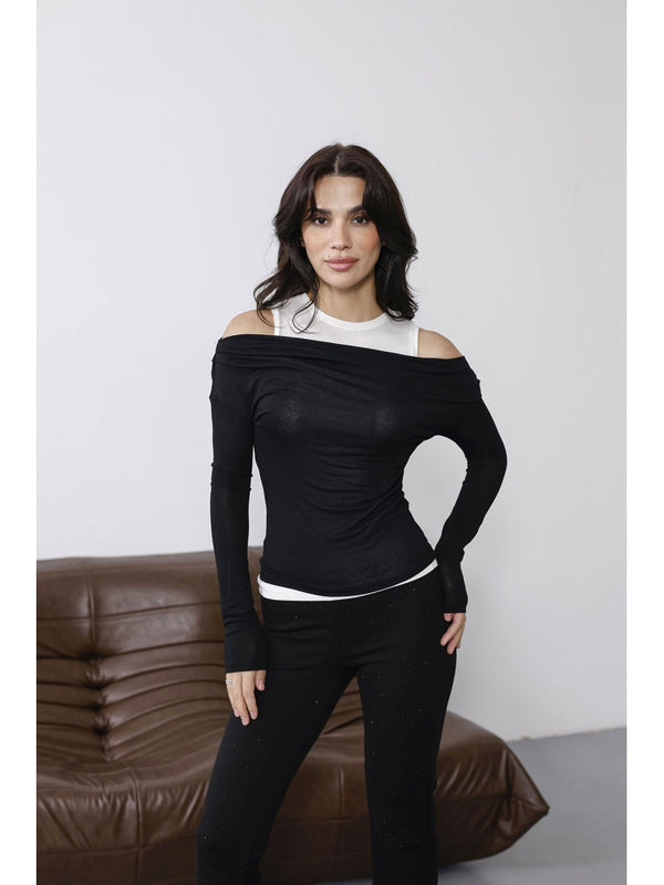 Siyah İçi Atlet Detaylı Transparan Bluz 0780-Siyah