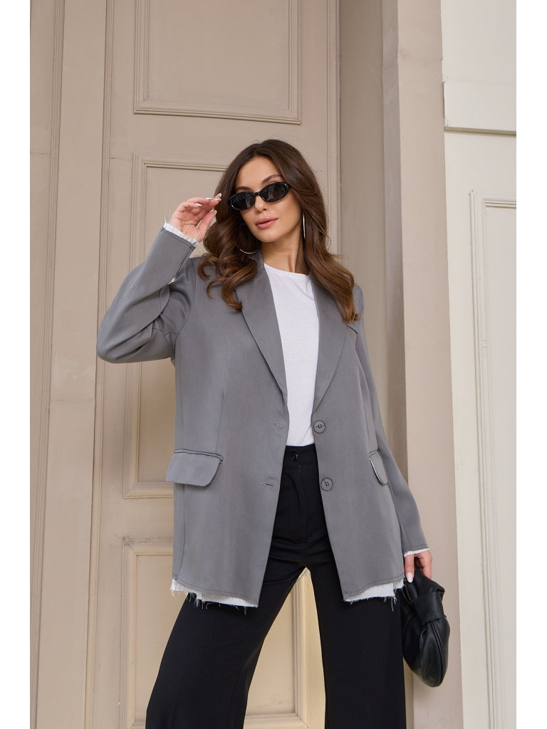 Gri Premium Kumaş Astarı Çizgili Blazer Ceket