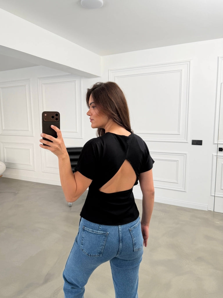 Siyah Sırtı Dekolteli Tshirt 4275-Siyah