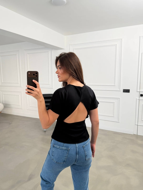 Siyah Sırtı Dekolteli Tshirt 4275-Siyah