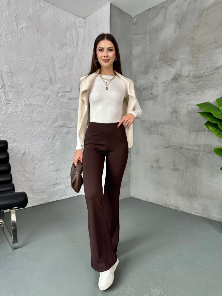 Kahve İspanyol Paça Tayt 251001-KAHVE