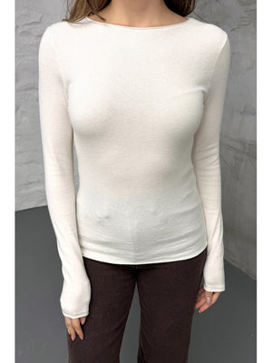 Dilvin Ekru Kayık Yaka Kaşmir Bluz 10840-EKRU