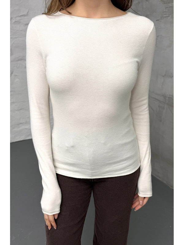 Dilvin Ekru Kayık Yaka Kaşmir Bluz 10840-EKRU