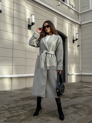 Gri Şal Yaka Premium Kaban 20071-GRİ