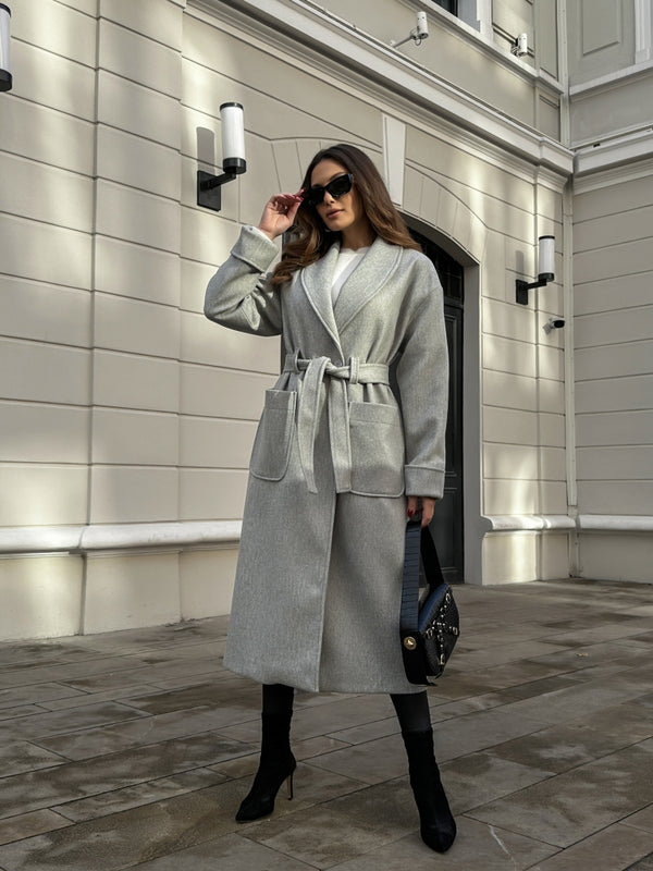 Gri Şal Yaka Premium Kaban 20071-GRİ