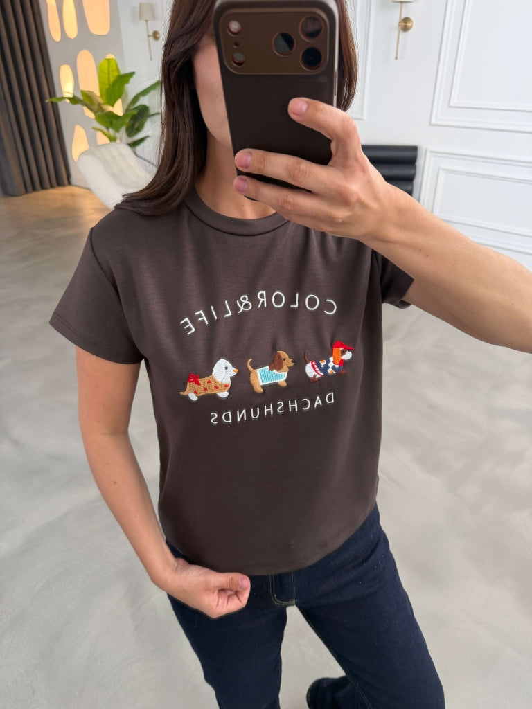 Kahve Figür Nakışlı Tshirt 6997-Kahve