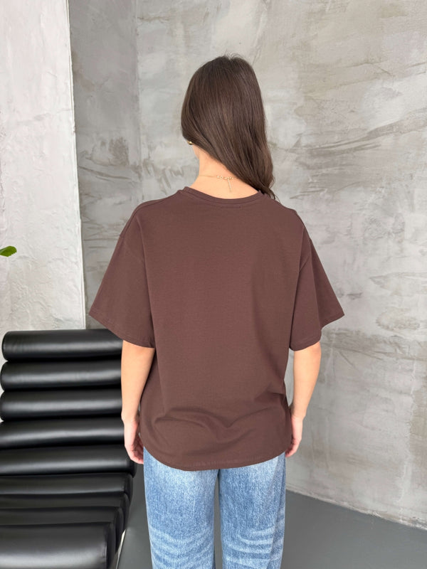 Kahve Oversize Basic Tshirt
