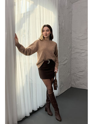 Dilvin Koyu Bej Yün Karışımlı Kazak 10640-Koyu Bej