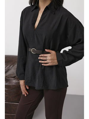 Siyah Bel Kemerli Gömlek 580747-Siyah