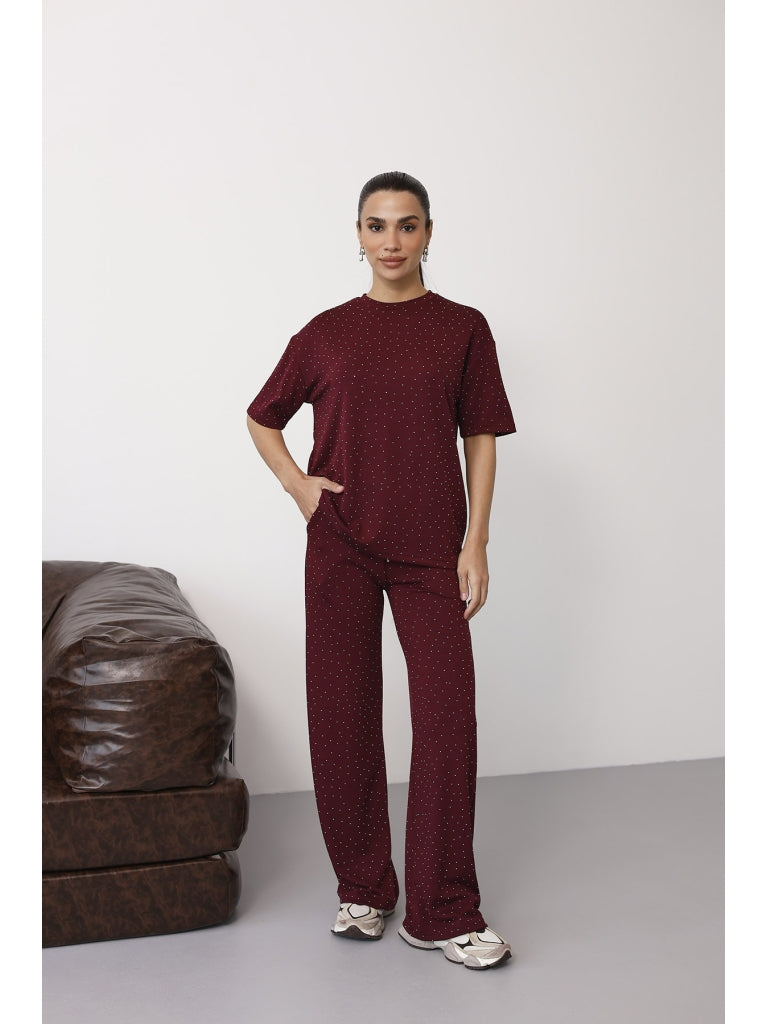 Mürdüm Taş Baskılı Takım 4250-Mürdüm