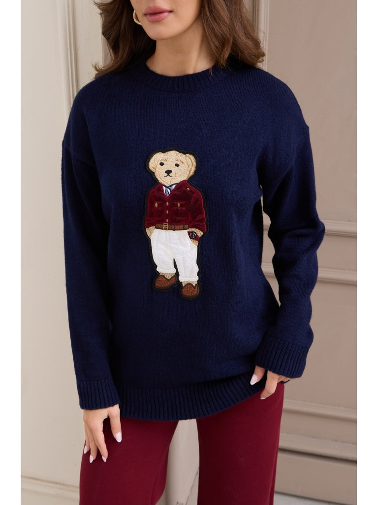 Lacivert Bear Detaylı Kazak