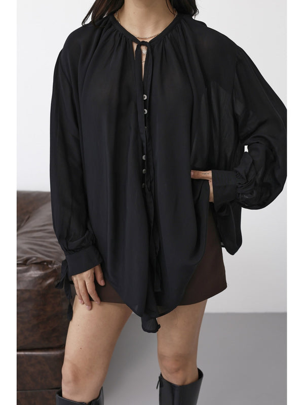 Siyah Yakası Fularlı Salaş Gömlek 4988-Siyah