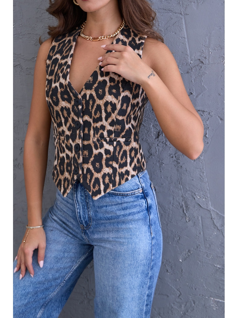 Premium Leopar Kaşe Yelek