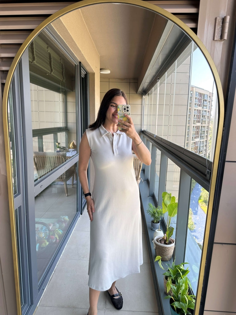 Taş Polo Yaka Sıfır Kol Modal Elbise