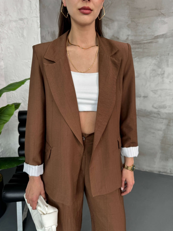 Kahve Vatkalı Blazer Ceket