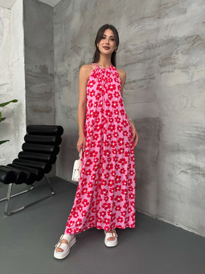 Pembe Yakası Fırfırlı Elbise