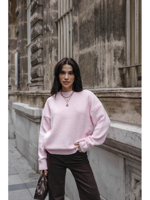 Pembe Bisiklet Yaka Yumoş Kazak 2373-Pembe