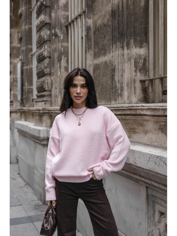 Pembe Bisiklet Yaka Yumoş Kazak 2373-Pembe