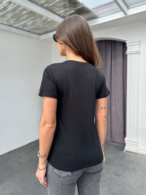 Siyah Bisiklet Yaka Basic Tshirt