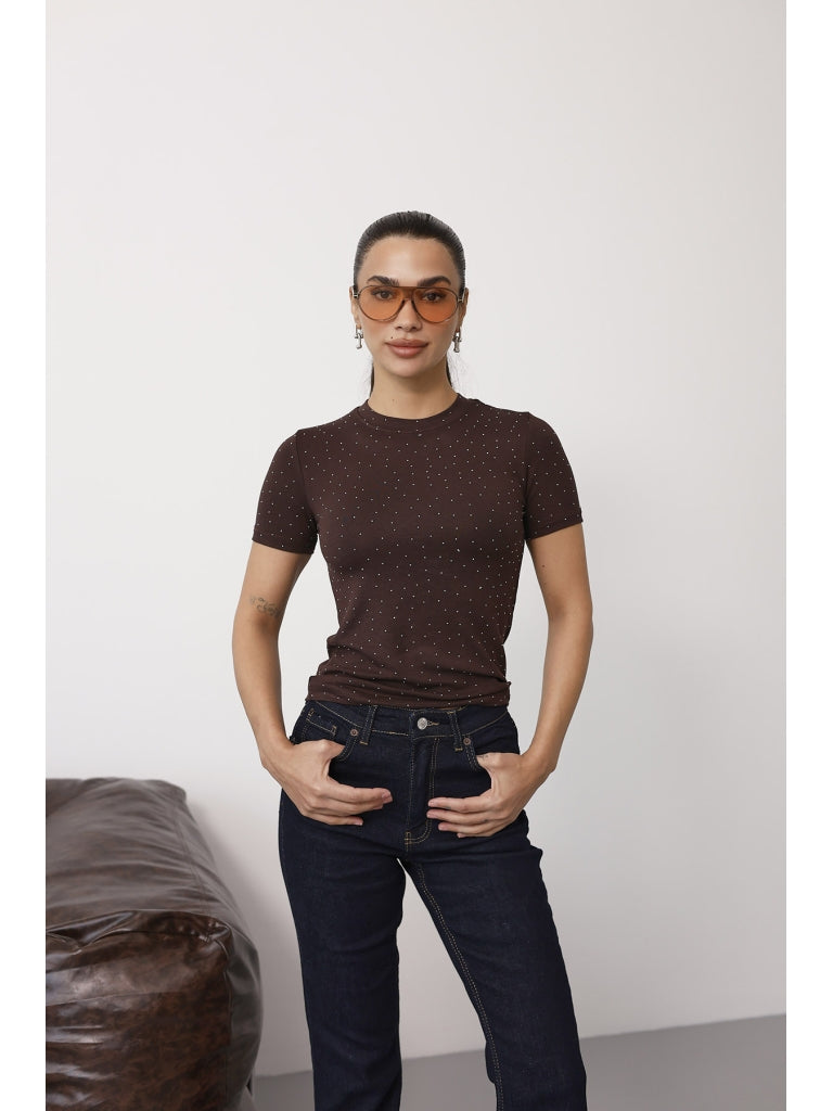 Kahverengi Taş Baskılı Body EY137-Kahverengi