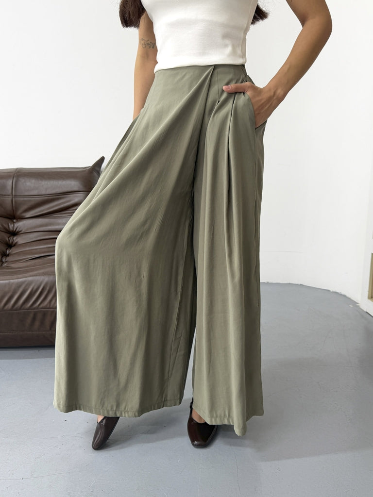 Haki Beli Pilili Tencel Pantolon 51204-Haki