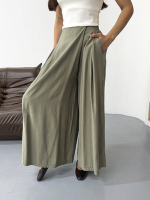 Haki Beli Pilili Tencel Pantolon 51204-Haki