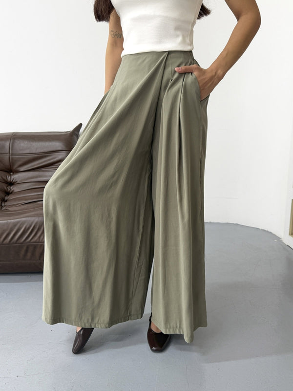 Haki Beli Pilili Tencel Pantolon 51204-Haki