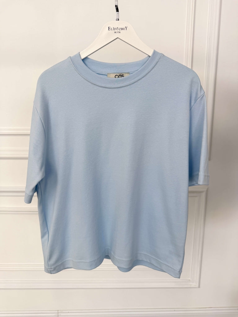 Bebe Mavi Bisiklet Yaka Basıc Tshirt 6597-Bebe Mavi