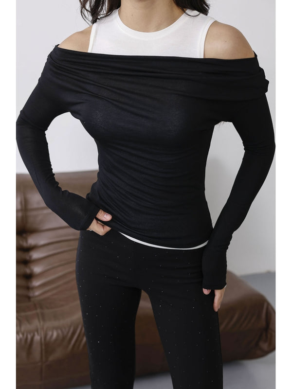 Siyah İçi Atlet Detaylı Transparan Bluz 0780-Siyah