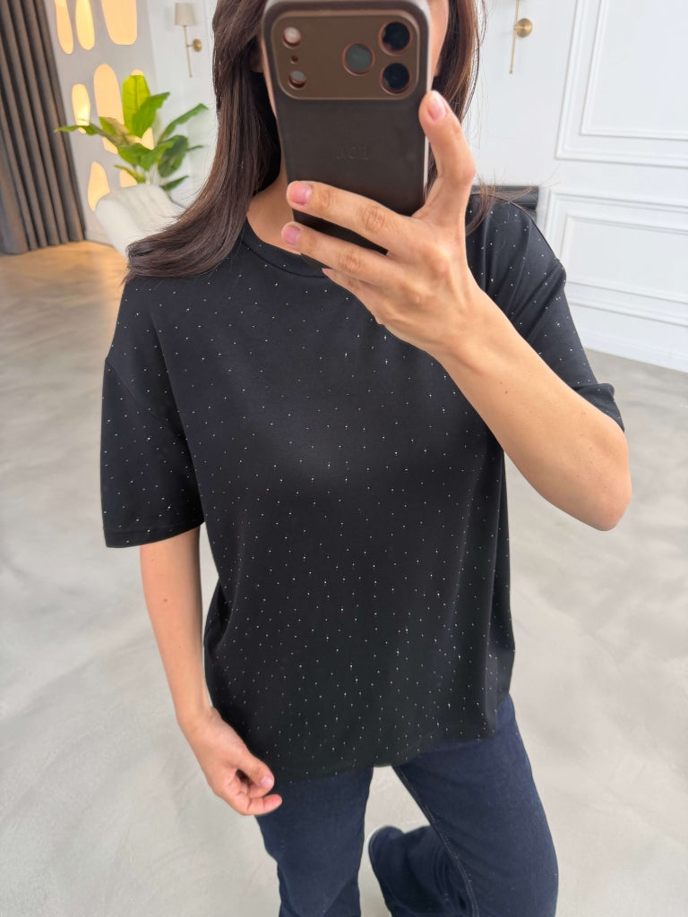 Siyah Taş Baskılı Tshirt 4236-Siyah
