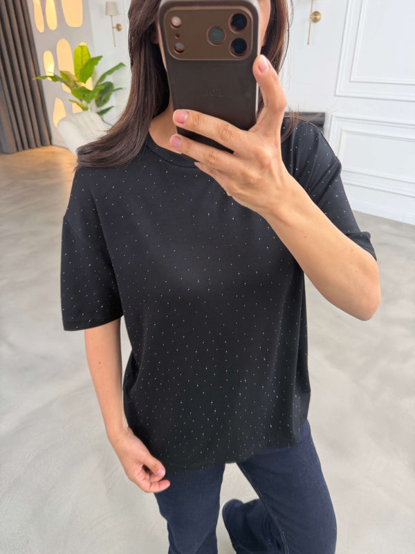 Siyah Taş Baskılı Tshirt 4236-Siyah