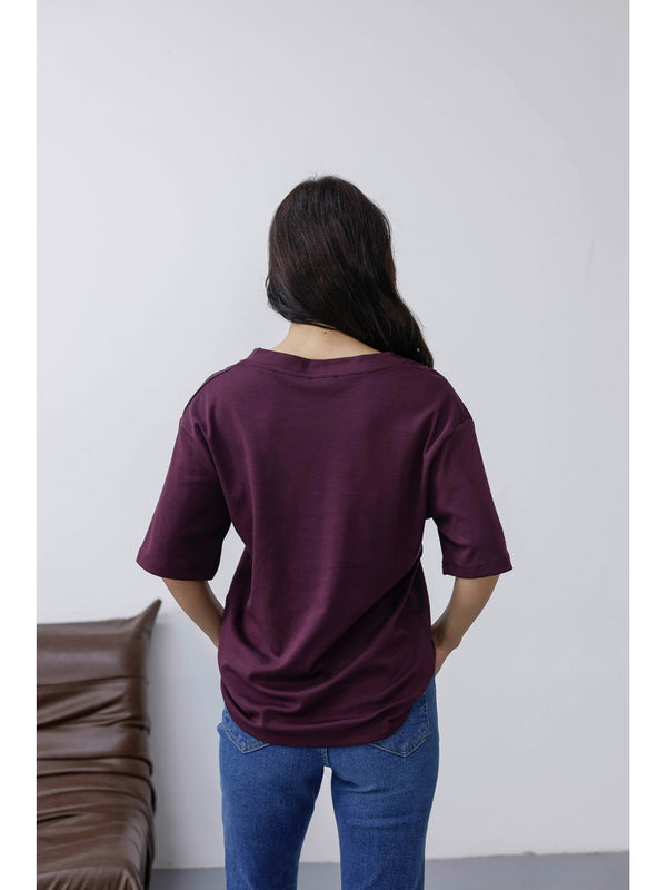 Mürdüm Orj Marka V Yaka Tshirt 6598-Mürdüm