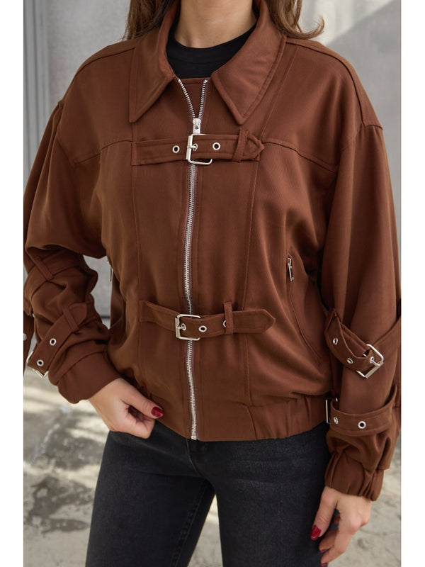 Kahve Kemer Detaylı Zr Model Bomber Ceket