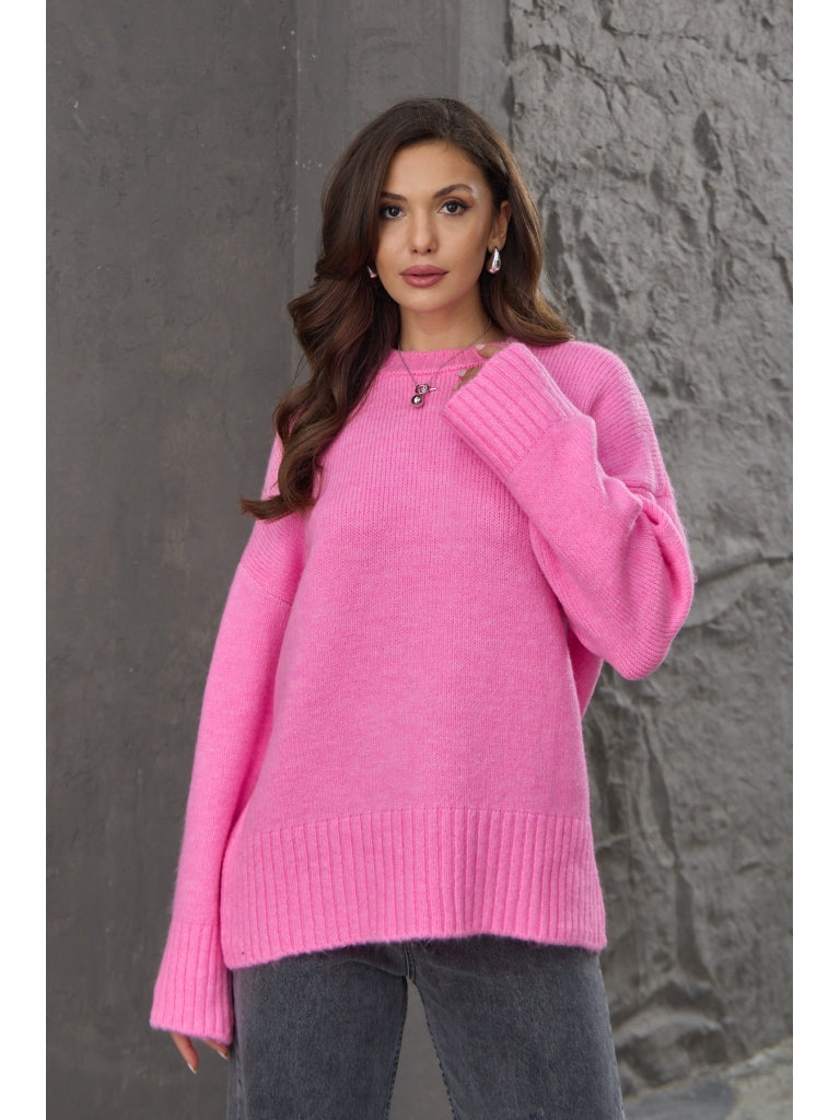 Pembe Bisiklet Yaka Oversize Kazak